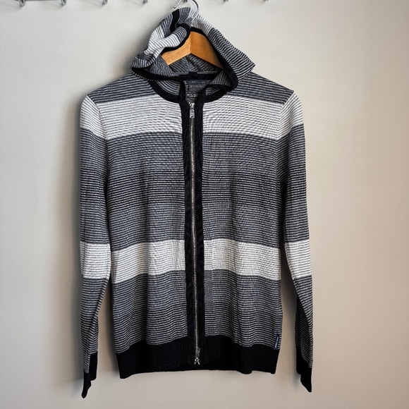 Armani Exchange Men's 100% Merino Wool Striped Hooded Full Zip Up Sweater Gray S - Picture 1 of 15